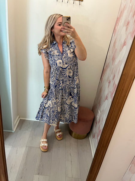 Bridgette Floral Midi Dress Navy