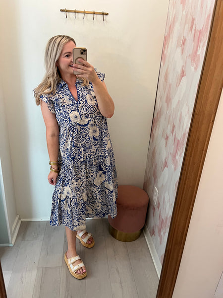 Bridgette Floral Midi Dress Navy