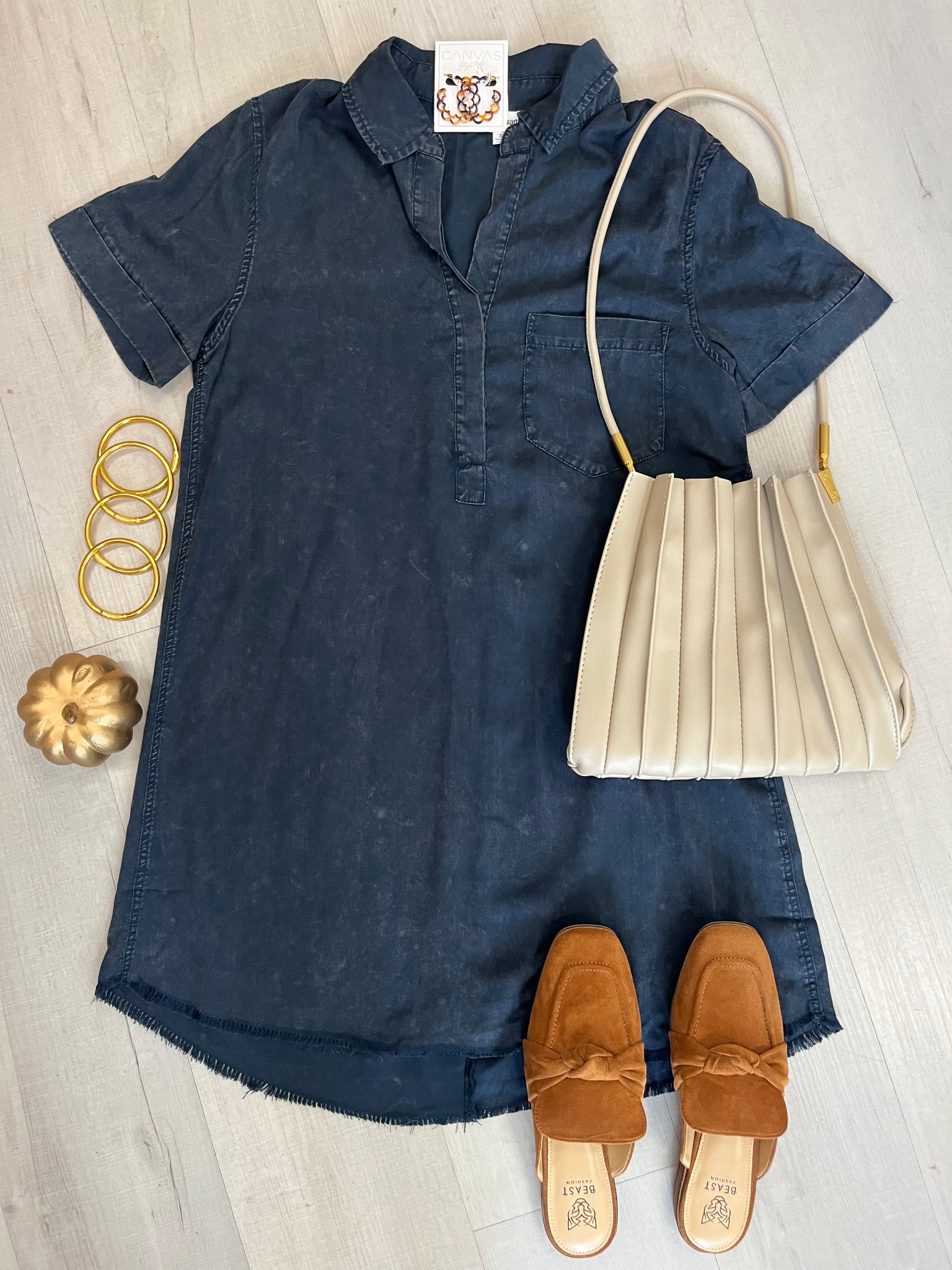 Washed Denim Shirt Dress Navy