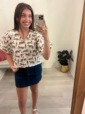 Tiger Poplin Puff Slv Top White