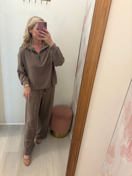 Sailor Zip Front Modal Pant Set Mocha