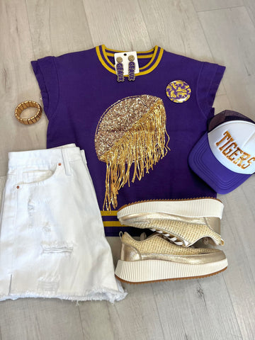 Sequin Football Tassel Top - Purple