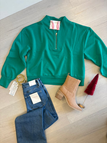 Kara 3/4 Zip Up Top Green