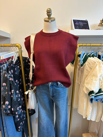 V Sleeve Top Burgundy
