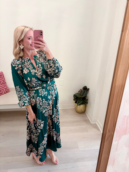 Split Neck Belted LS Maxi Green