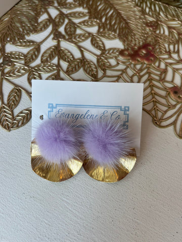 Gold Faux Fur Earrings-Purple