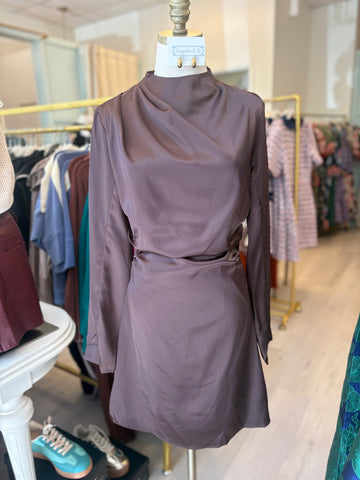 Draped Long Sleeve Chocolate Dress