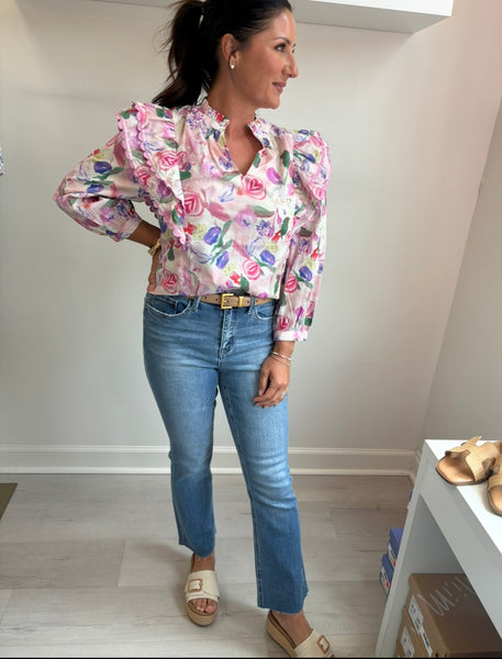 Ruffle Shoulder Floral Top