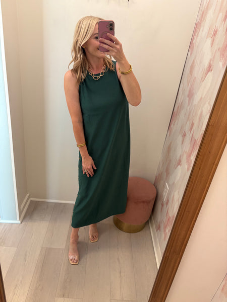 Button Side Detail Midi Dress Green