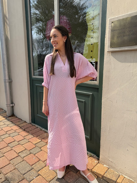 Erin Collared Striped Midi Pink