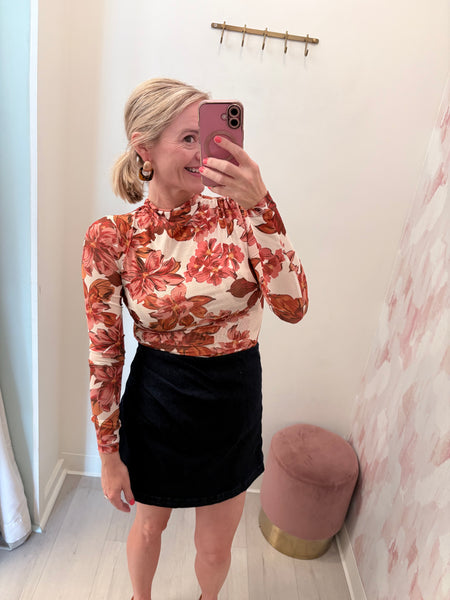 Sadie Mesh LS Floral Top
