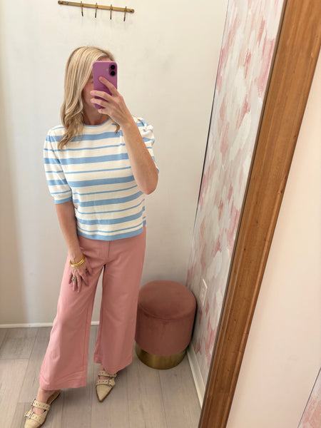 Light Blue Striped Soft Sweater