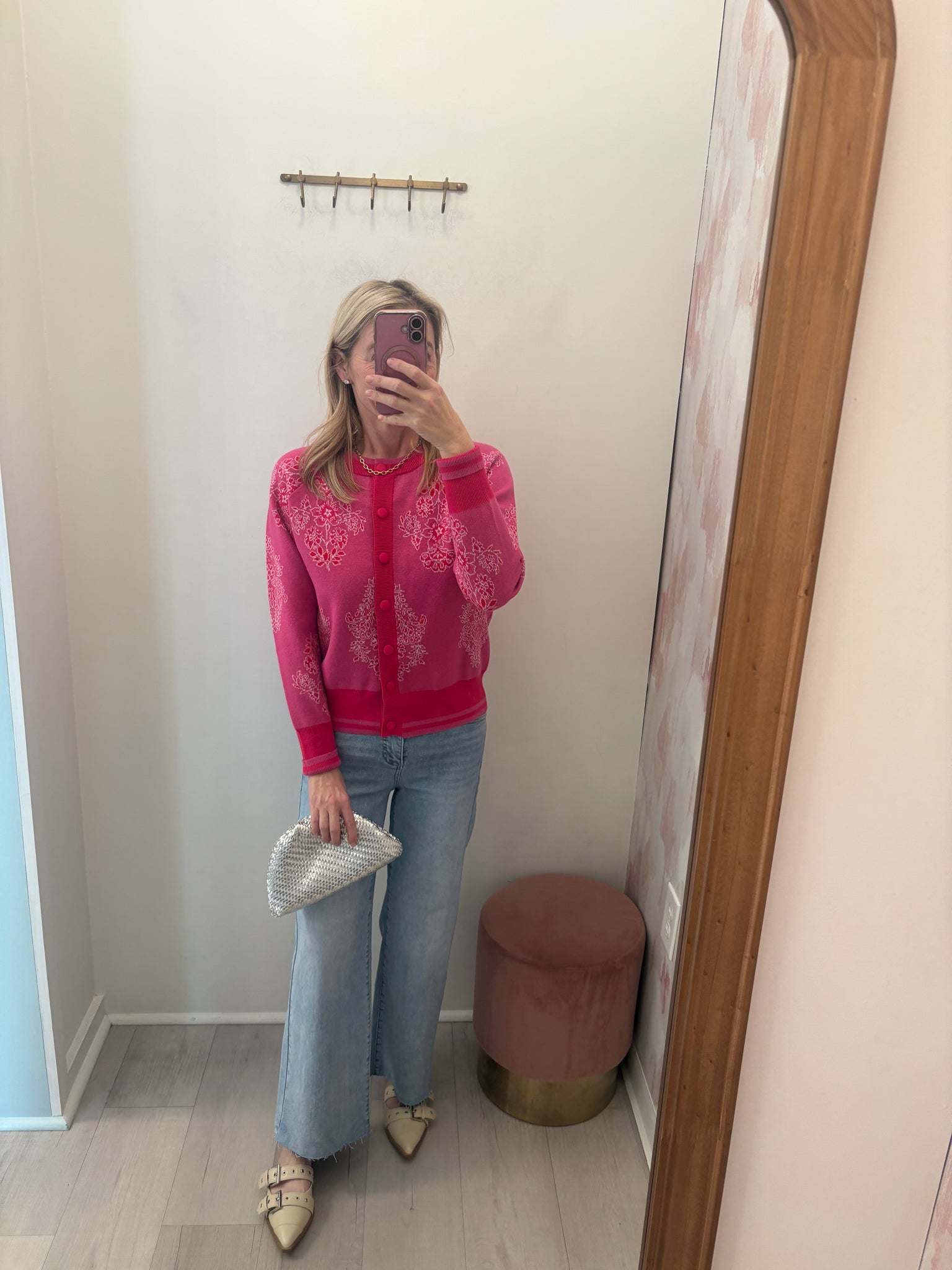 Ivy Knit Button Up Cardigan Pink