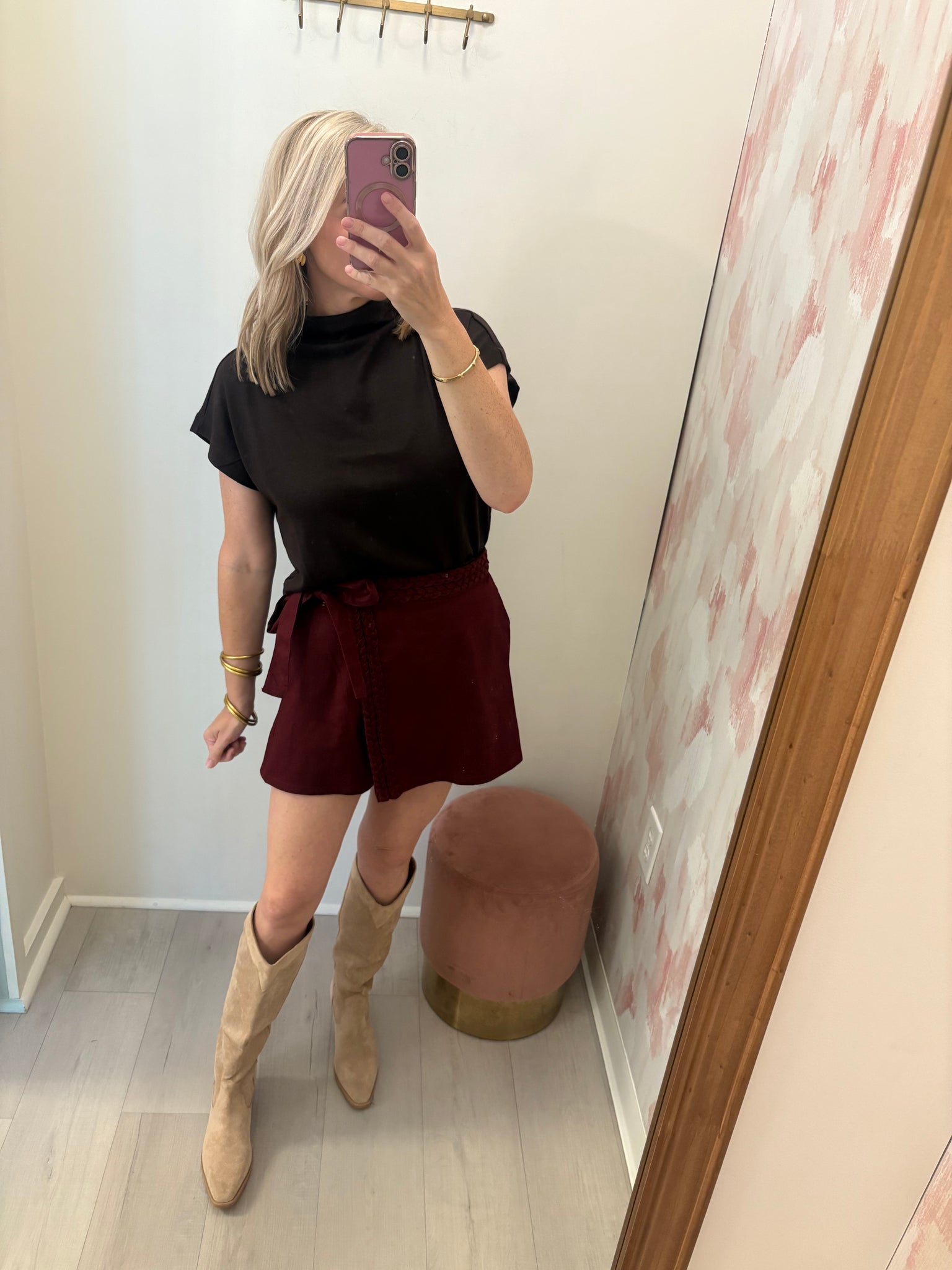 Kit Mock Neck Knit SS Top Brown