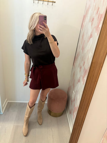 Kit Mock Neck Knit SS Top Brown