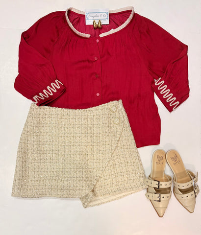 Farrah Button Up Blouse - Crimson