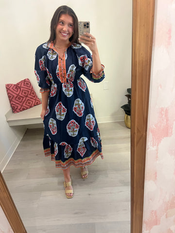 Mallory Floral Print Midi Blue
