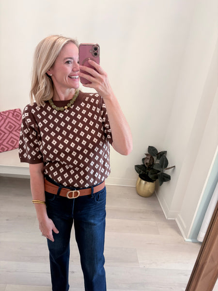 Geo Pattern SS Sweater Bwn