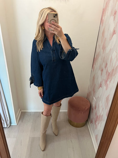 LS Dark Denim Collared Dress