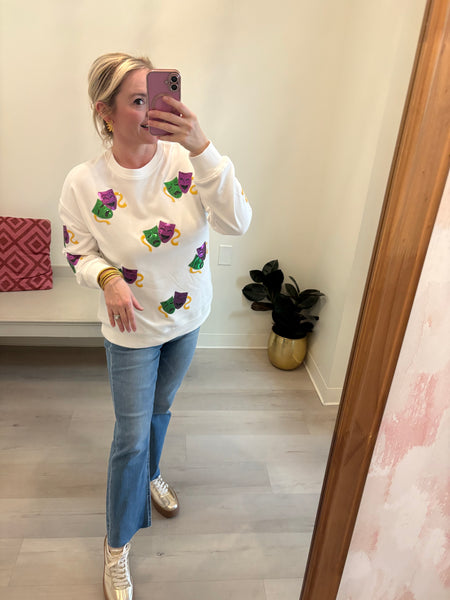 Sequin MG Mask Sweatshirt White