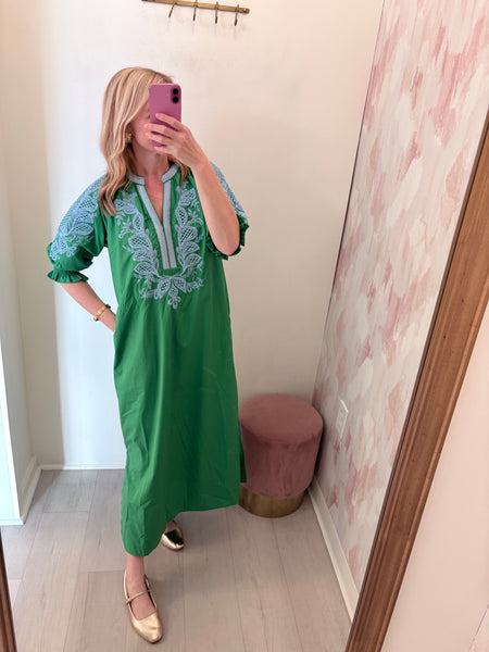 Millie Embroidered Midi Dress Green