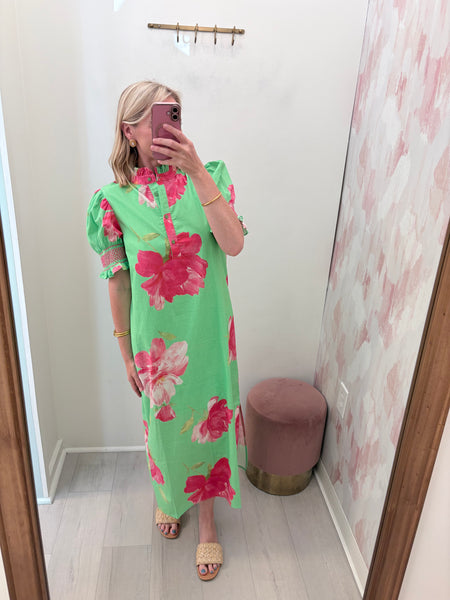 Georgia Floral Midi Dress Lime