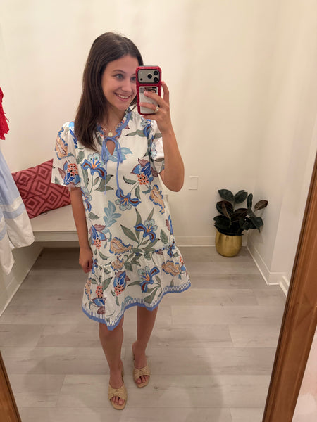 Short Sleeve Floral Shift Dress