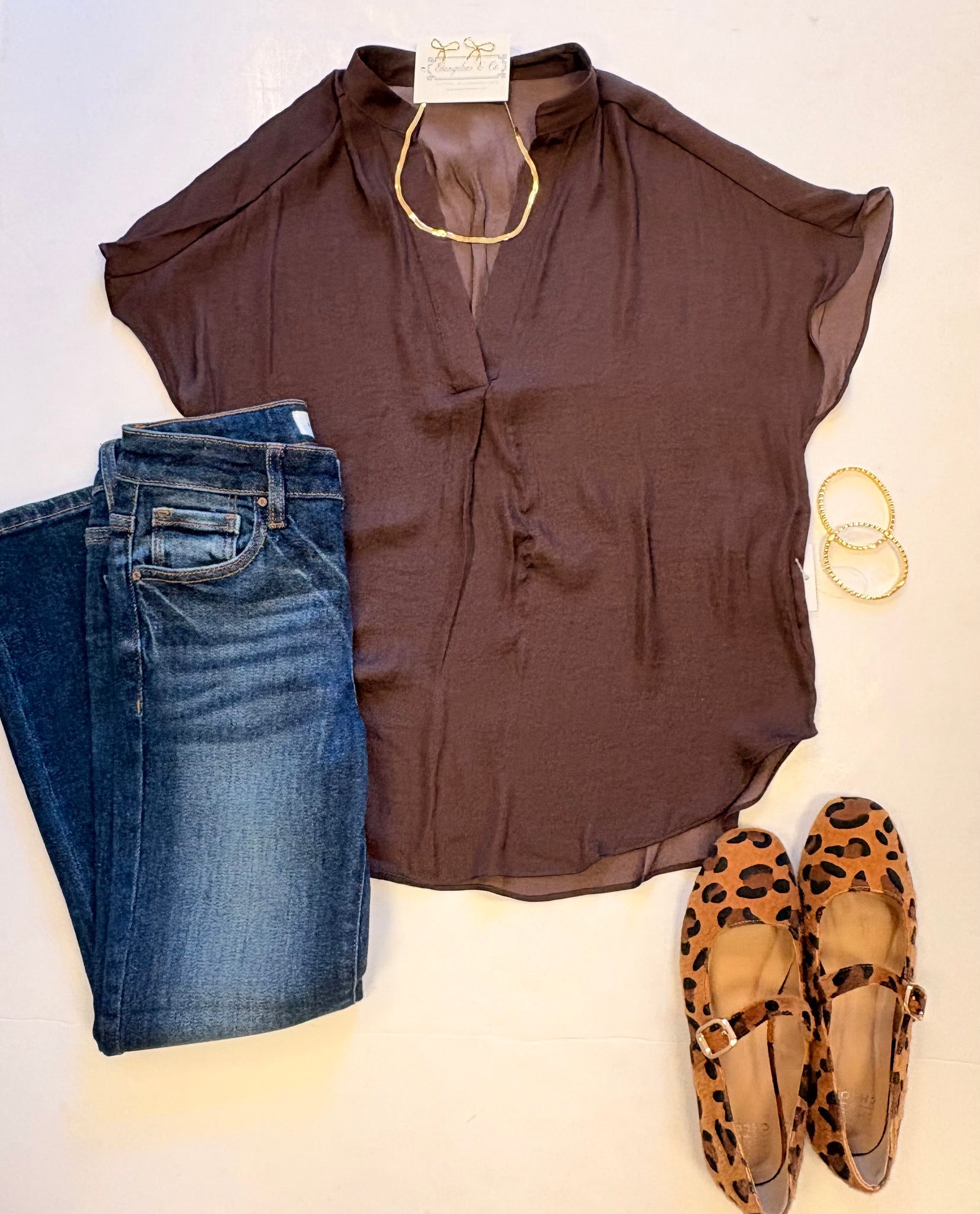 Chocolate SS Satin Blouse