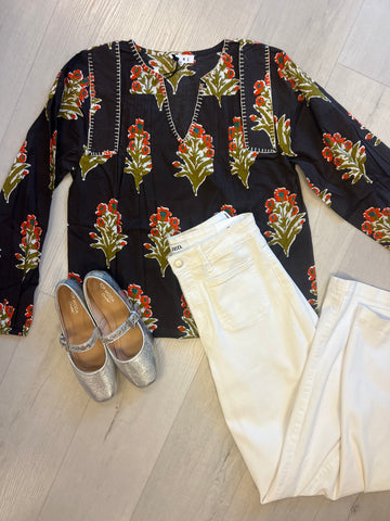 LS Floral VNeck Top Brown