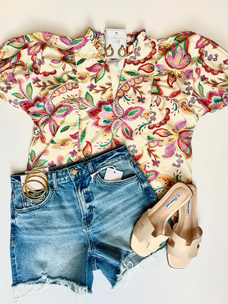 Ellenor VNeck Floral Print Top