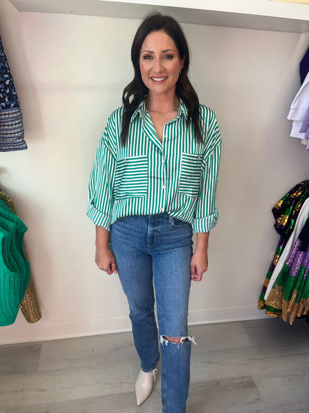 Stripe About It Blouse Green