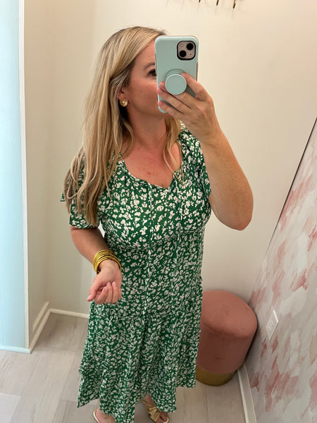 Green-print Midi Dress