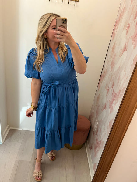 True Blue Belted Midi Dress