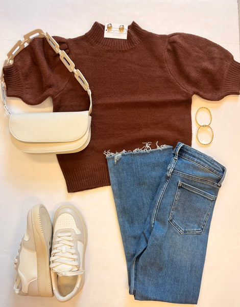 Puff Slv Knit Sweater Chestnut