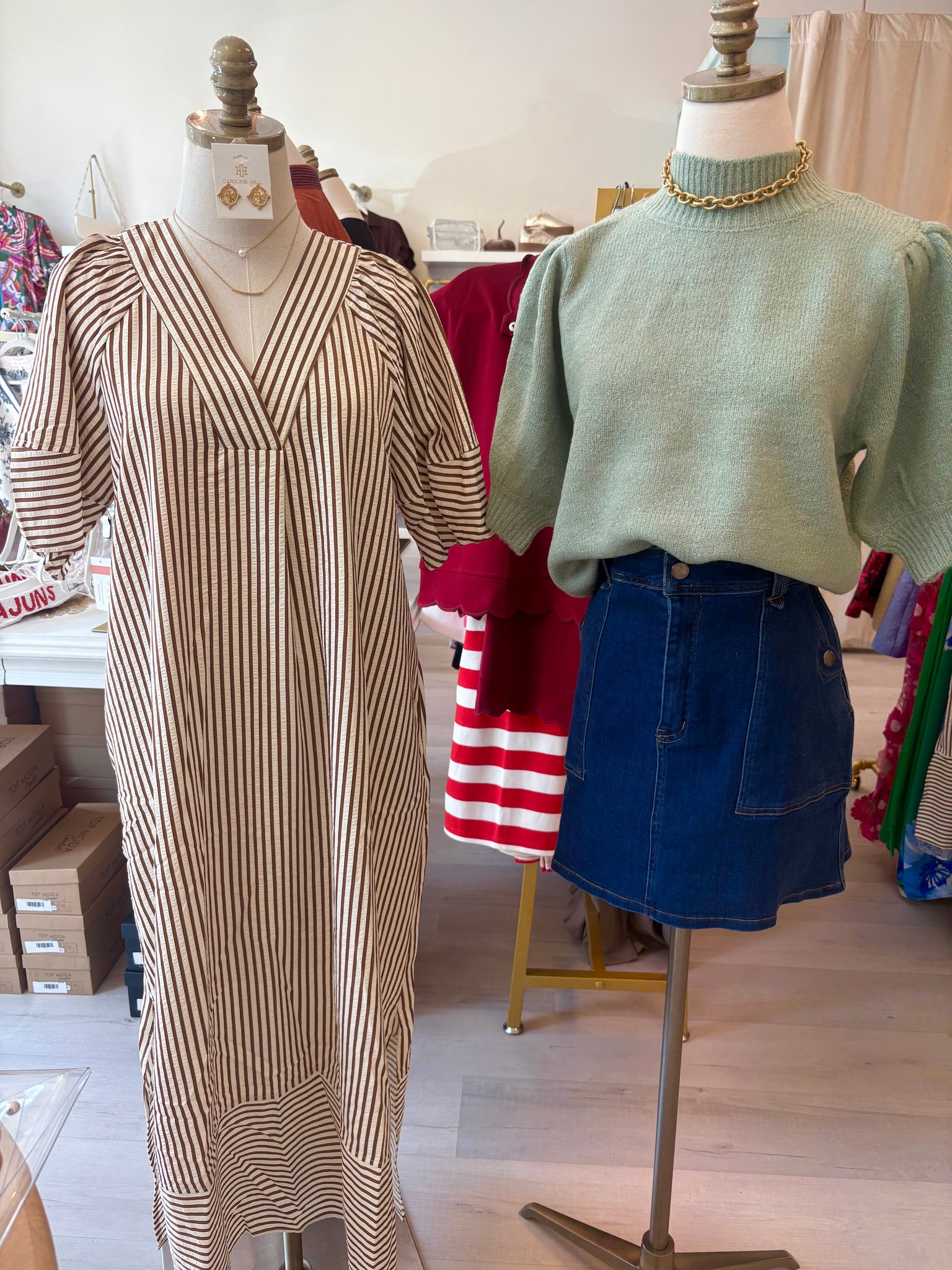 Sailor Striped Midi Dress Brown
