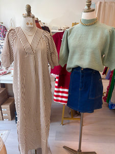Sailor Striped Midi Dress Brown
