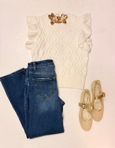 Flutter Creme Cable Sweater