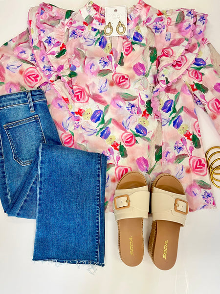 Ruffle Shoulder Floral Top