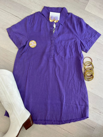 Washed Denim Shirt Dress Purple