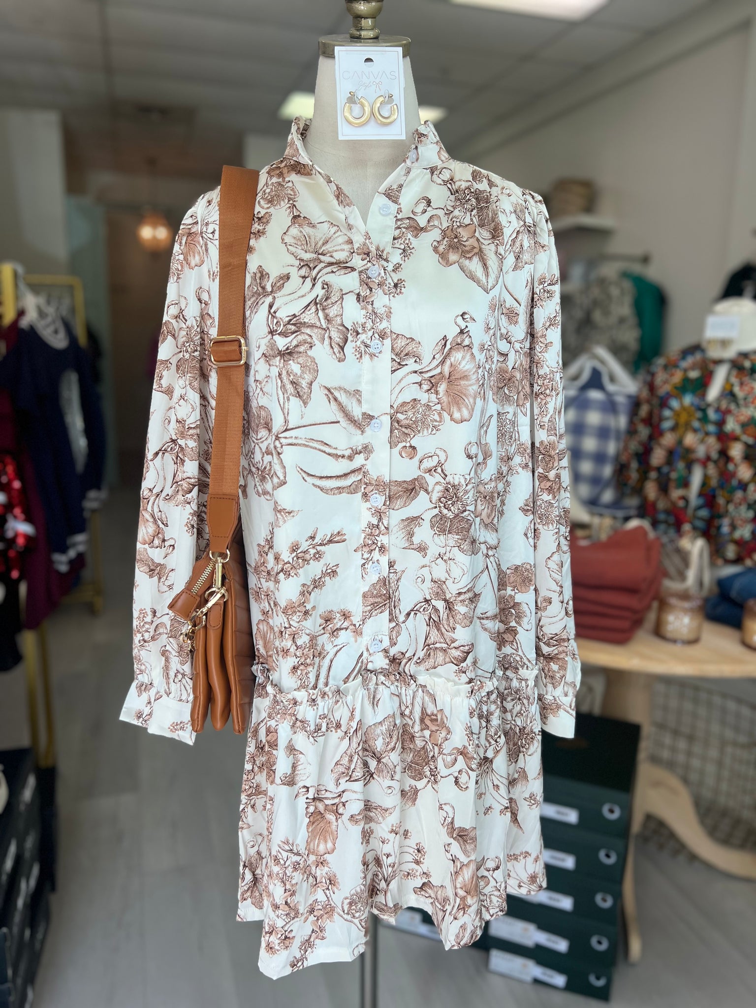 L/S Toile Dress Cocoa