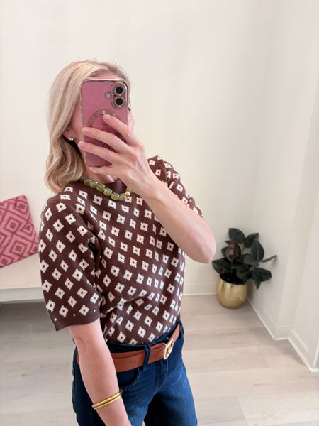 Geo Pattern SS Sweater Bwn