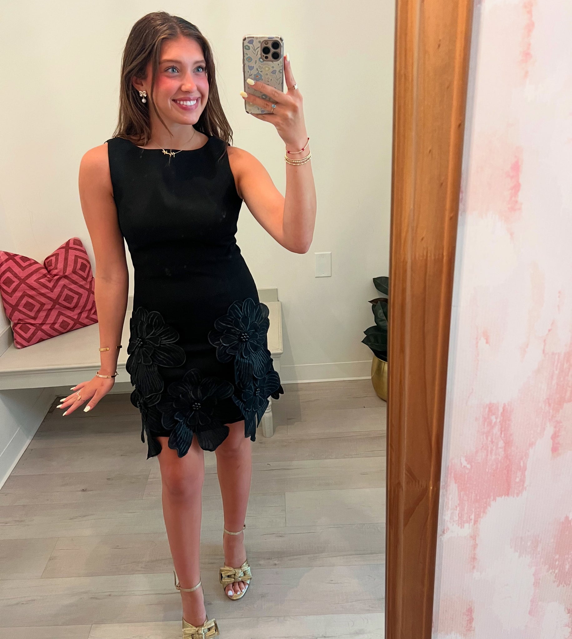 Floral Detail Cocktail Dress Black
