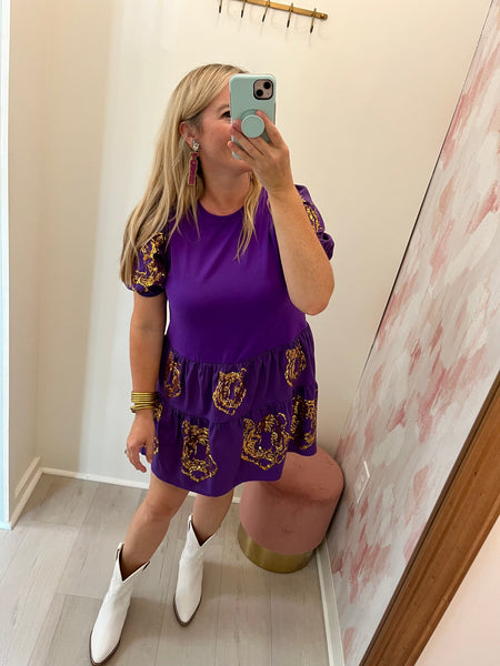 Tiger Sequin Dress Purple