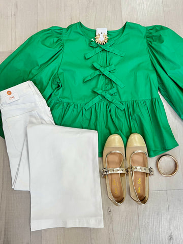 Jenna Tie Front Top Green