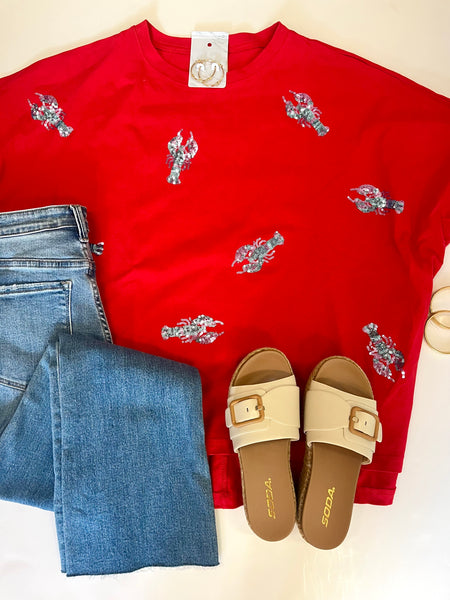 Red Sequin Crawfish Top