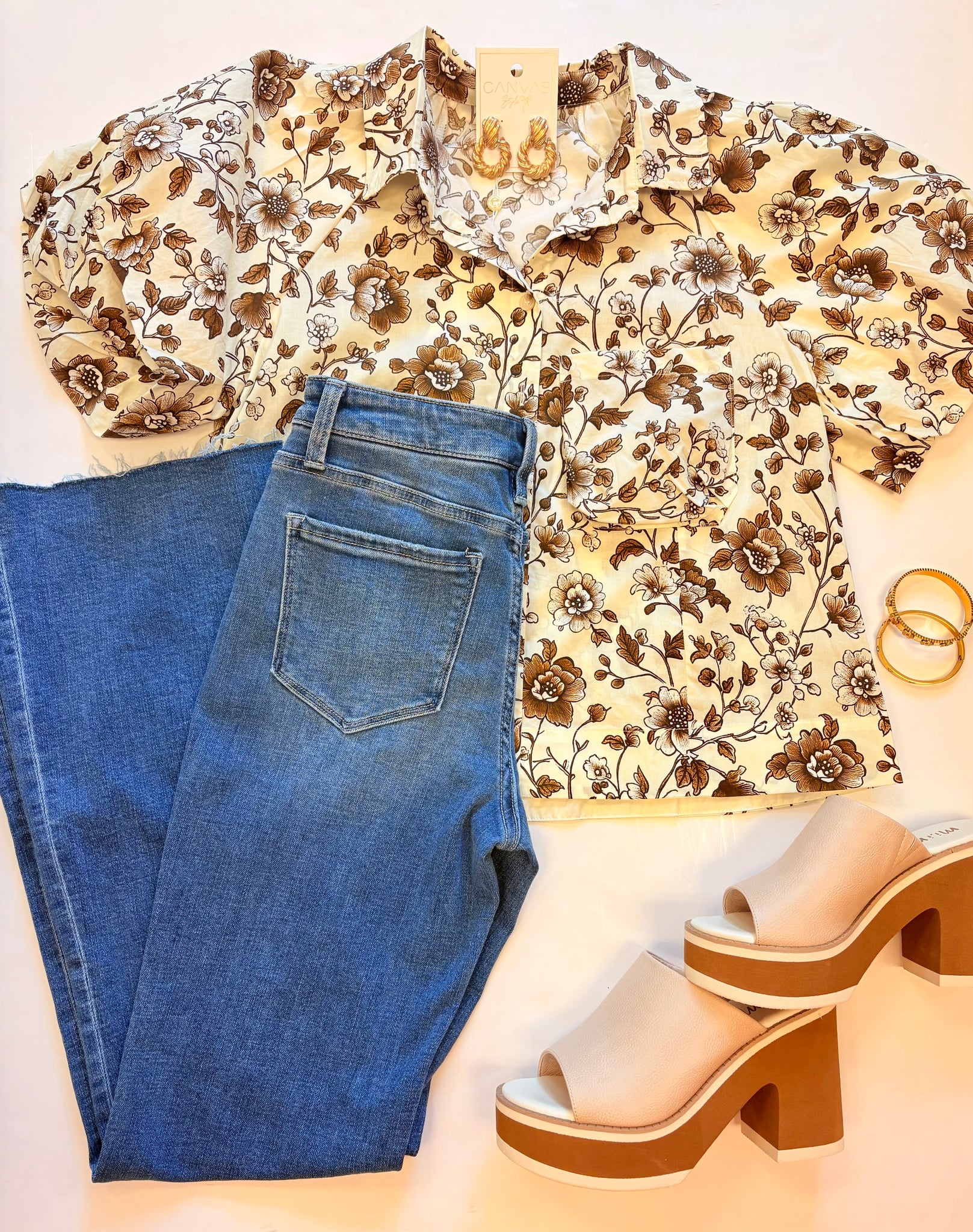 Fall Floral Button Up Top Brwn