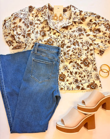 Fall Floral Button Up Top Brwn