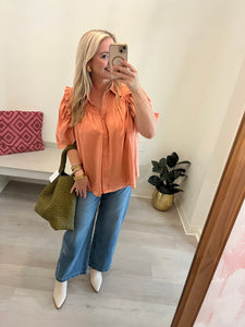 Jess Button Down Puff Slv Clay