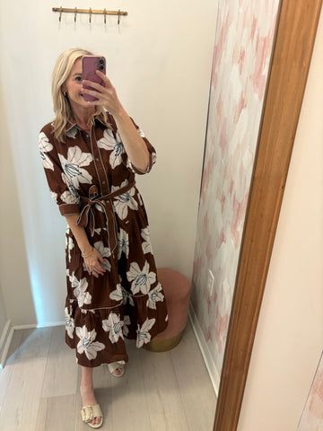 Rachel Floral Print Midi Brown
