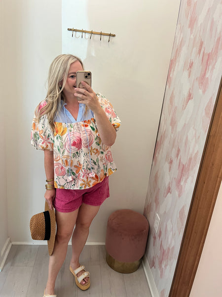 Sophie Flower Print Puff Slv Top